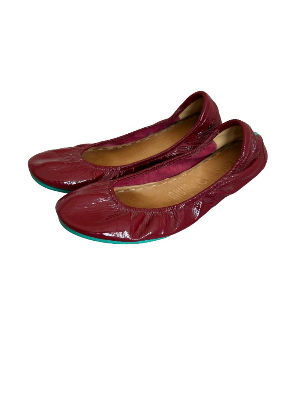 Tieks Wine Red Patent Leather Ballet Flats Foldable Teal Sole Size 10 Women's